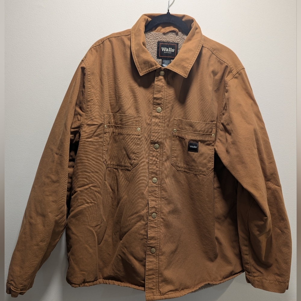 Walls Mens Workwear Sherpa Lined Snap Button Up Chore Canvas Shacket Size XL